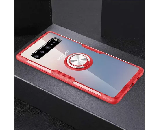 TPU+PC чехол Deen CrystalRing for Magnet (opp) для Samsung Galaxy S10 Бесцветный / Красный