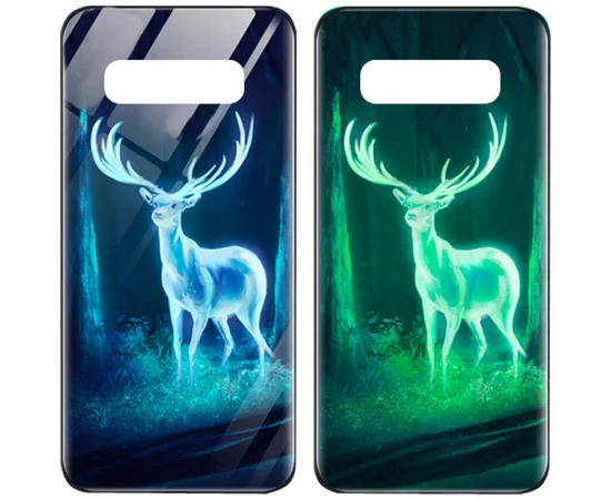 TPU+Glass чехол светящийся в темноте для Samsung Galaxy S10 Олень / Бирюзовый