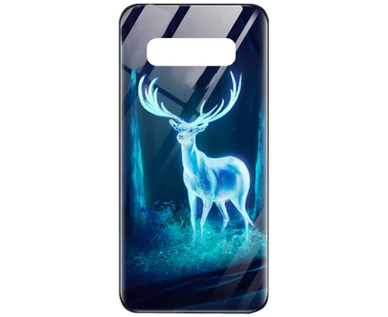 TPU+Glass чехол светящийся в темноте для Samsung Galaxy S10 Олень / Бирюзовый