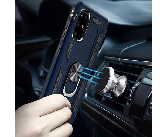 Ударопрочный чехол Serge Ring магнитный держатель для Samsung Galaxy S20+ Темно-синий