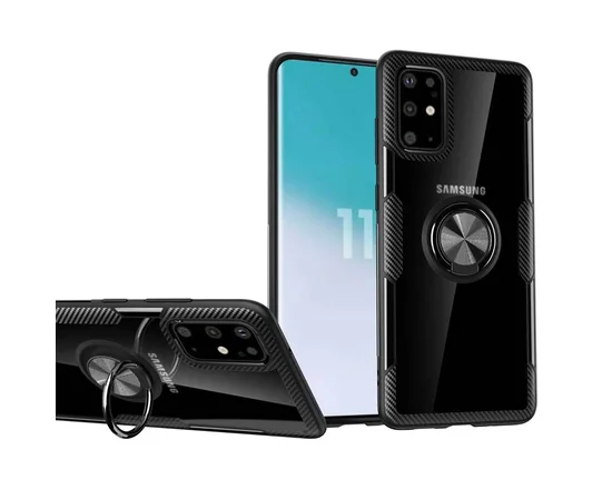 TPU+PC чехол Deen CrystalRing под магнитный держатель для Samsung Galaxy S20+ Бесцветный / Черный