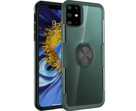 TPU+PC чехол Deen CrystalRing под магнитный держатель для Samsung Galaxy S20+ Бесцветный / Темно-зеленый