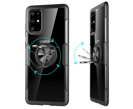TPU+PC чехол Deen CrystalRing под магнитный держатель для Samsung Galaxy S20+ Бесцветный / Черный