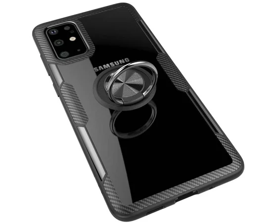 TPU+PC чехол Deen CrystalRing под магнитный держатель для Samsung Galaxy S20+ Бесцветный / Черный