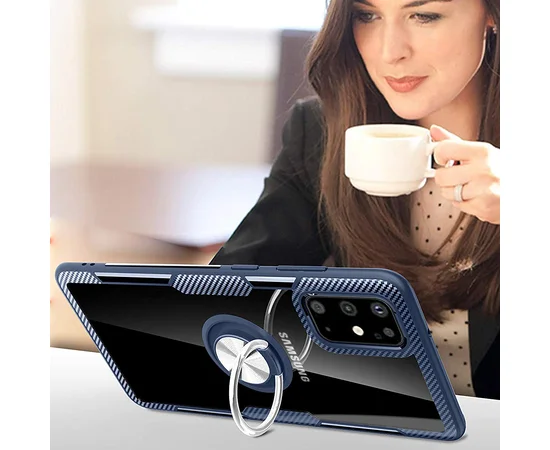 TPU+PC чехол Deen CrystalRing под магнитный держатель для Samsung Galaxy S20+ Бесцветный / Темно-синий