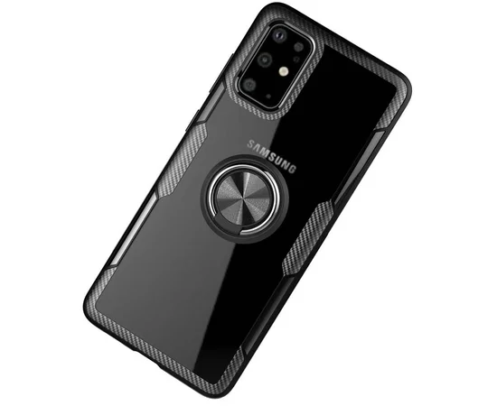 TPU+PC чехол Deen CrystalRing под магнитный держатель для Samsung Galaxy S20+ Бесцветный / Черный