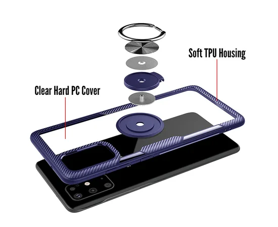 TPU+PC чехол Deen CrystalRing под магнитный держатель для Samsung Galaxy S20+ Бесцветный / Синий