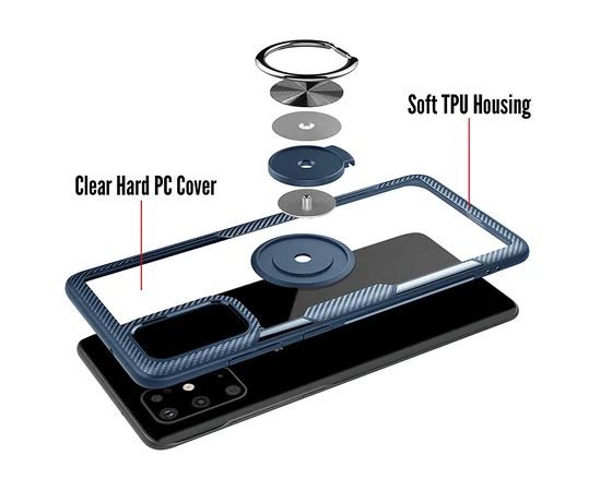 TPU+PC чехол Deen CrystalRing под магнитный держатель для Samsung Galaxy S20+ Бесцветный / Темно-синий