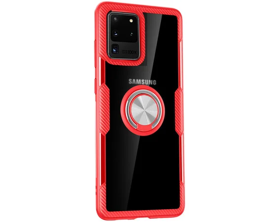 TPU+PC чехол Deen CrystalRing for Magnet (opp) для Samsung Galaxy S20 Ultra Бесцветный / Красный