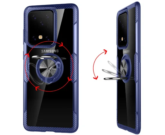 TPU+PC чехол Deen CrystalRing под магнитный держатель для Samsung Galaxy S20 Ultra Бесцветный / Синий