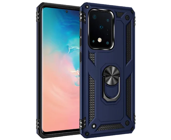 Ударопрочный чехол Serge Ring магнитный держатель для Samsung Galaxy S20 Ultra Темно-синий