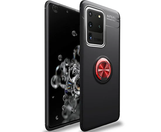 TPU чехол Deen ColorRing под магнитный держатель (opp) для Samsung Galaxy S20 Ultra Черный / Красный