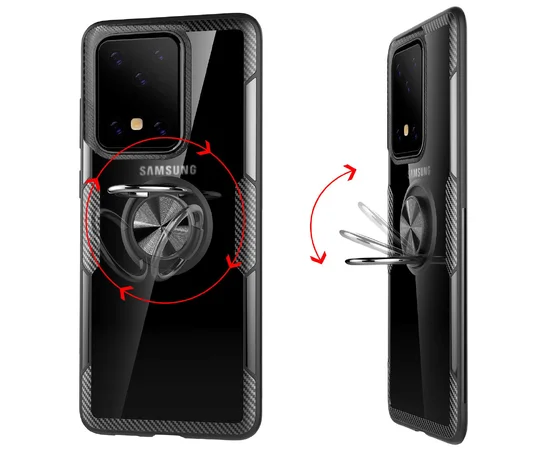 TPU+PC чехол Deen CrystalRing for Magnet (opp) для Samsung Galaxy S20 Ultra Бесцветный / Черный