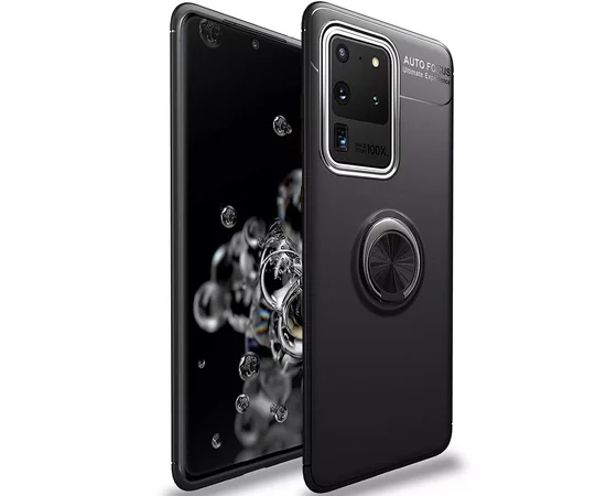 TPU чехол Deen ColorRing под магнитный держатель (opp) для Samsung Galaxy S20 Ultra Черный / Черный
