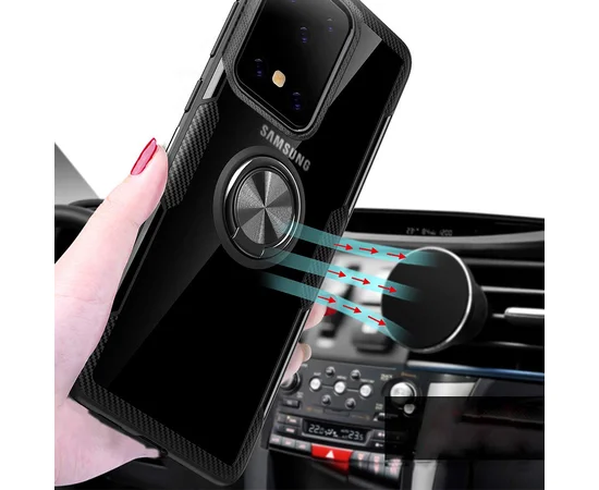 TPU+PC чехол Deen CrystalRing под магнитный держатель для Samsung Galaxy S20 Ultra Бесцветный / Черный