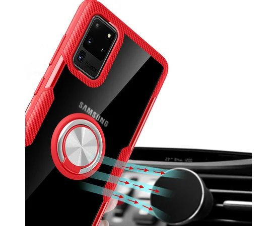 TPU+PC чехол Deen CrystalRing for Magnet (opp) для Samsung Galaxy S20 Ultra Бесцветный / Красный