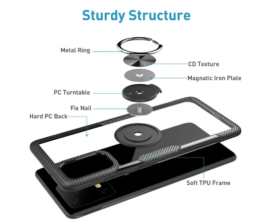TPU+PC чехол Deen CrystalRing под магнитный держатель для Samsung Galaxy S20 Ultra Бесцветный / Черный