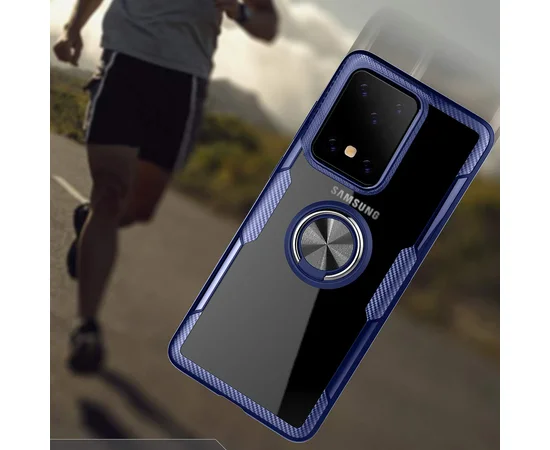 TPU+PC чехол Deen CrystalRing под магнитный держатель для Samsung Galaxy S20 Ultra Бесцветный / Синий