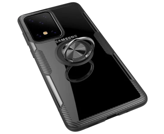 TPU+PC чехол Deen CrystalRing под магнитный держатель для Samsung Galaxy S20 Ultra Бесцветный / Черный