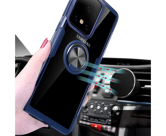 TPU+PC чехол Deen CrystalRing под магнитный держатель для Samsung Galaxy S20 Ultra Бесцветный / Синий