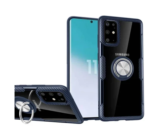 TPU+PC чехол Deen CrystalRing под магнитный держатель для Samsung Galaxy S20 Ultra Бесцветный / Темно-синий
