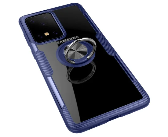 TPU+PC чехол Deen CrystalRing под магнитный держатель для Samsung Galaxy S20 Ultra Бесцветный / Синий