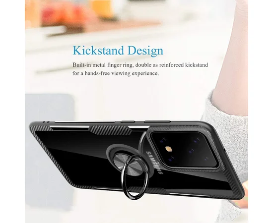 TPU+PC чехол Deen CrystalRing под магнитный держатель для Samsung Galaxy S20 Ultra Бесцветный / Черный