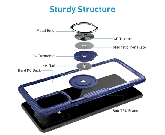 TPU+PC чехол Deen CrystalRing под магнитный держатель для Samsung Galaxy S20 Ultra Бесцветный / Синий