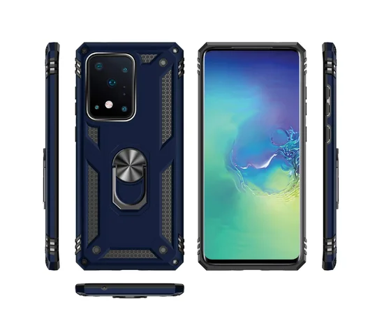 Ударопрочный чехол Serge Ring магнитный держатель для Samsung Galaxy S20 Ultra Темно-синий