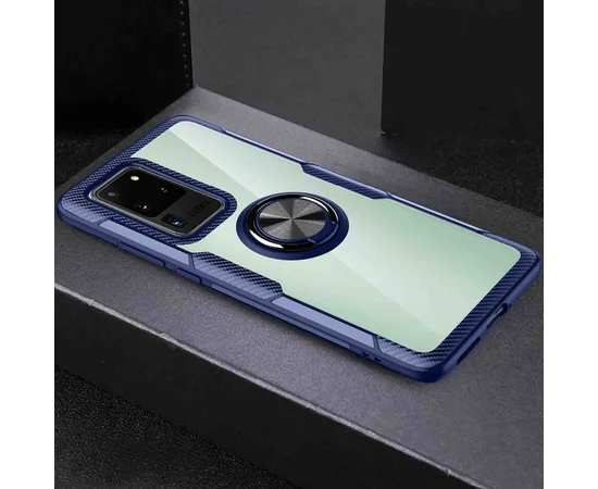 TPU+PC чехол Deen CrystalRing for Magnet (opp) для Samsung Galaxy S20 Ultra Бесцветный / Синий