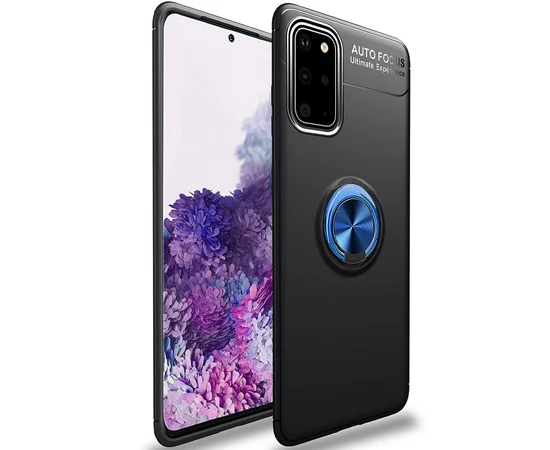 TPU чехол Deen ColorRing под магнитный держатель (opp) для Samsung Galaxy S20 Черный / Синий