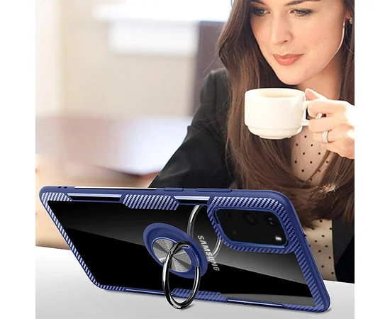 TPU+PC чехол Deen CrystalRing под магнитный держатель для Samsung Galaxy S20 Бесцветный / Синий