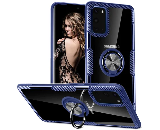TPU+PC чехол Deen CrystalRing под магнитный держатель для Samsung Galaxy S20 Бесцветный / Синий