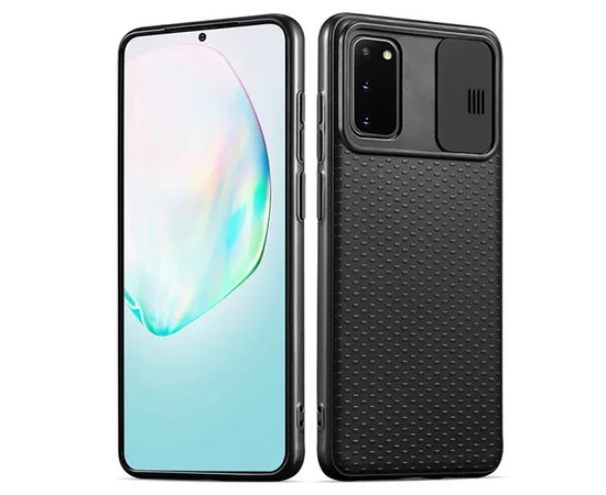 Чехол Camshield Black TPU со шторкой защищающей камеру для Samsung Galaxy S20 Черный / Черный