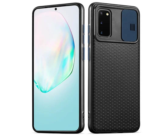 Чехол Camshield Black TPU со шторкой защищающей камеру для Samsung Galaxy S20 Черный / Синий