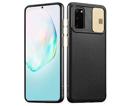 Чехол Camshield Black TPU со шторкой защищающей камеру для Samsung Galaxy S20 Черный / Золотой
