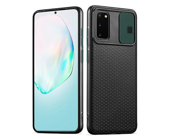Чехол Camshield Black TPU со шторкой защищающей камеру для Samsung Galaxy S20 Черный / Темно-зеленый