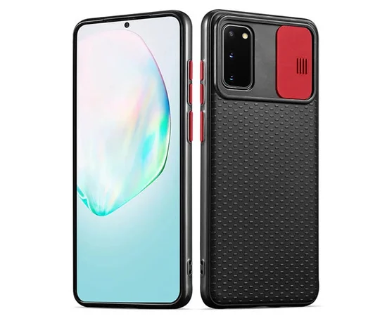 Чехол Camshield Black TPU со шторкой защищающей камеру для Samsung Galaxy S20 Черный / Красный