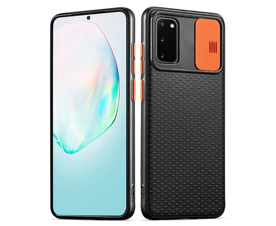 Чехол Camshield Black TPU со шторкой защищающей камеру для Samsung Galaxy S20 Черный / Оранжевый