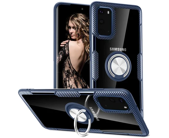 TPU+PC чехол Deen CrystalRing под магнитный держатель для Samsung Galaxy S20 Бесцветный / Темно-синий