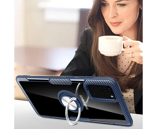 TPU+PC чехол Deen CrystalRing под магнитный держатель для Samsung Galaxy S20 Бесцветный / Темно-синий