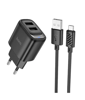 СЗУ Hoco C141A Smart 2.1A (2USB-A) + кабель USB to MicroUSB Black