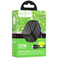 СЗУ Hoco CS101A Folding PD20W+QC3.0 (1USB-A/1C) + кабель Type-C to Type-C Black