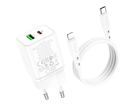 СЗУ Borofone BN7 PD20W+QC3.0 (1USB-A/1C) + Type-C to Lightning White