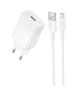 СЗУ Borofone BAS72A Source QC3.0 (1USB-A) + кабель USB to MicroUSB White