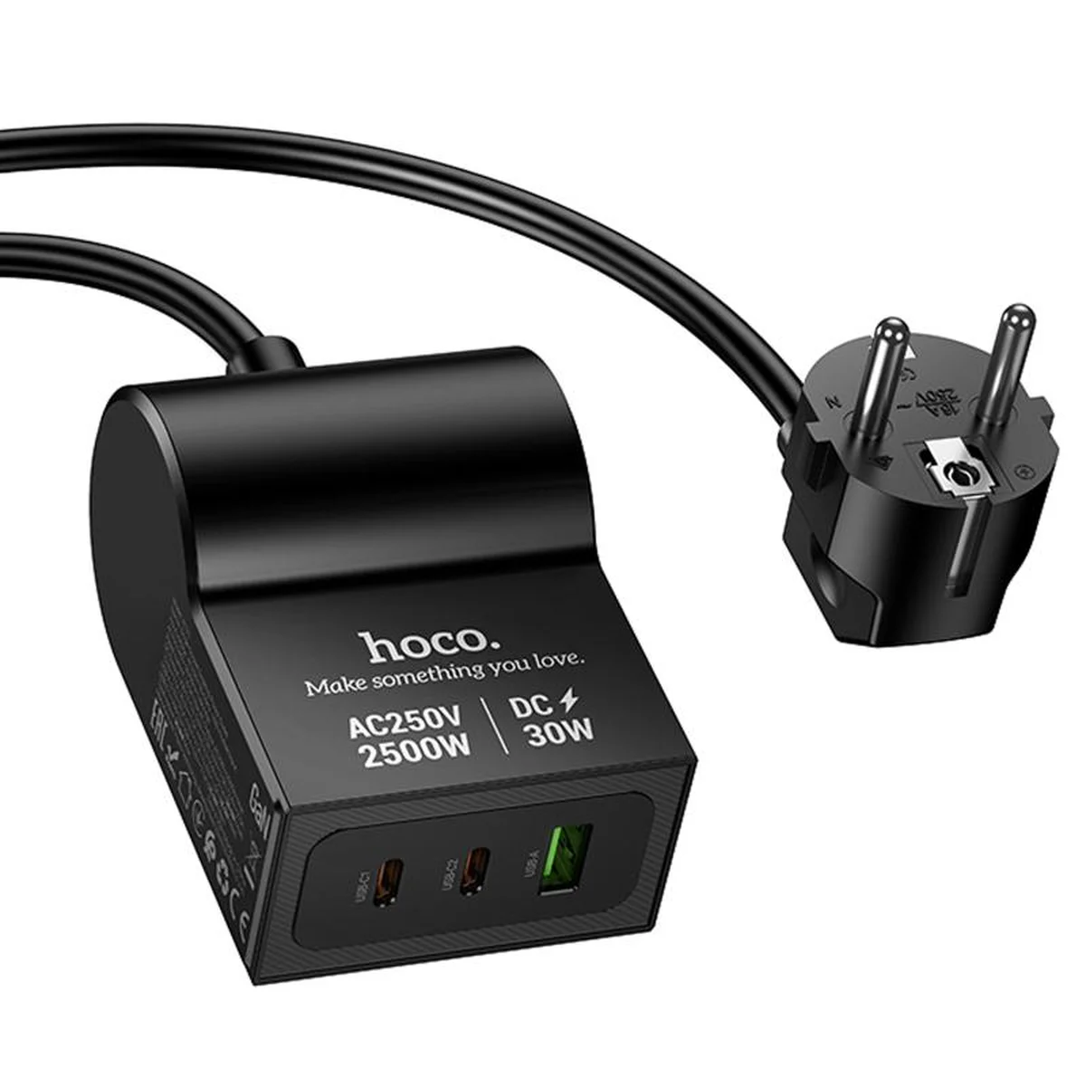 СЗУ Hoco AC33 Win 1 position 30W QC+PD (1USB-A/2C/1Socket) (1.5m) Black