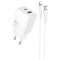 СЗУ Hoco N71 Nuevo PD30W+QC3.0 (1USB-A/1C) + кабель Type-C to Lightning White