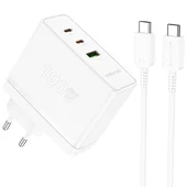 СЗУ Borofone BN11 Imperial PD100W+QC3.0 (1USB-A/2C) + кабель Type-C to Type-C White