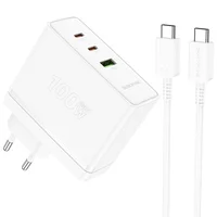СЗУ Borofone BN11 Imperial PD100W+QC3.0 (1USB-A/2C) + кабель Type-C to Type-C White