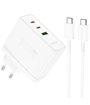 СЗУ Borofone BN11 Imperial PD100W+QC3.0 (1USB-A/2C) + кабель Type-C to Type-C White